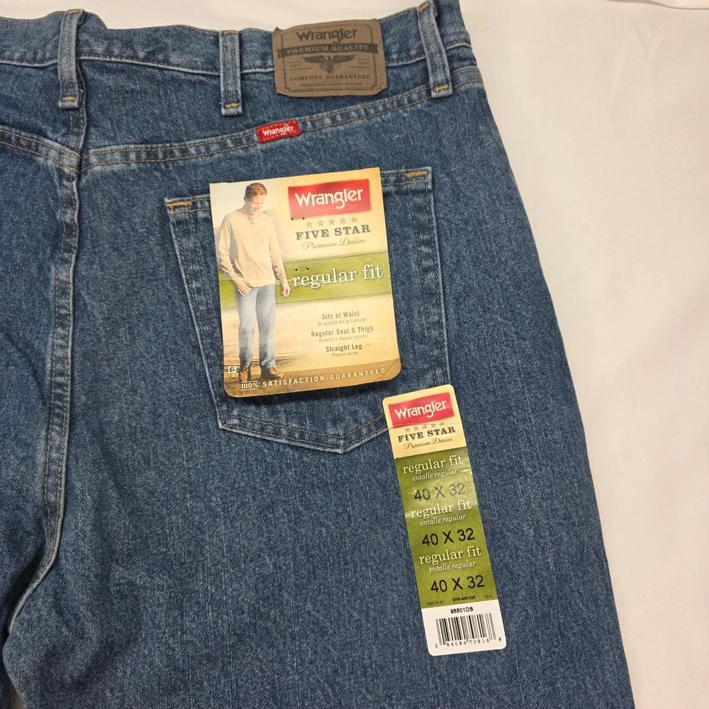 Wrangler Five Star Premium Denim Regular Fit Straight Leg Jeans Blue 40x32 NEW